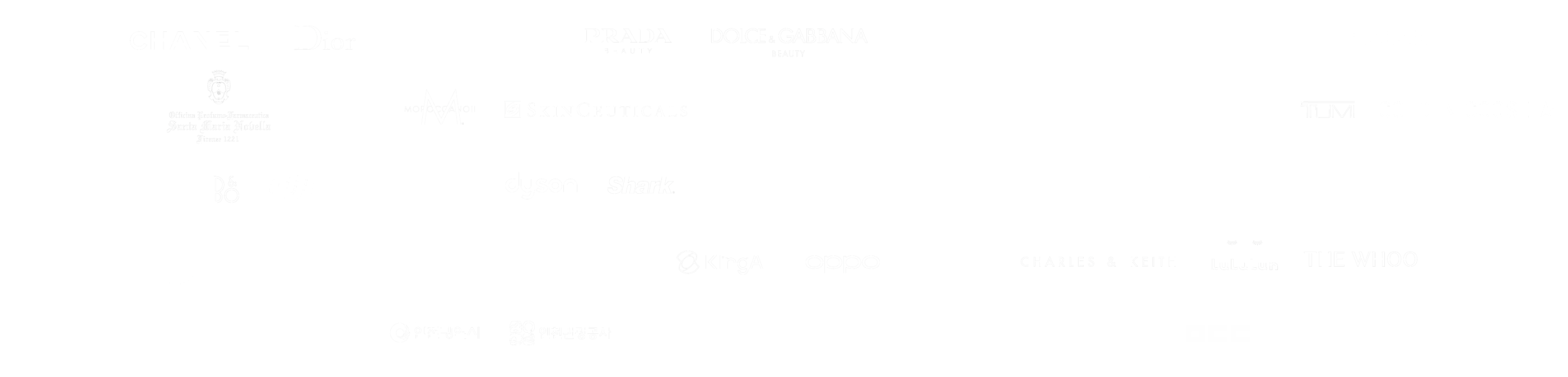 Client brands: Chanel, Dior, Yves Saint Laurent, Prada, Dolce & Gabbana, Givenchy, Guerlain, Tom Ford, Ferragamo, Hourglass, Montblanc, Tommy Hilfiger, Samsung, DJI, Dyson, Republic of Gamers, Instax, LuLuLun, HACIE, Glampalm and more